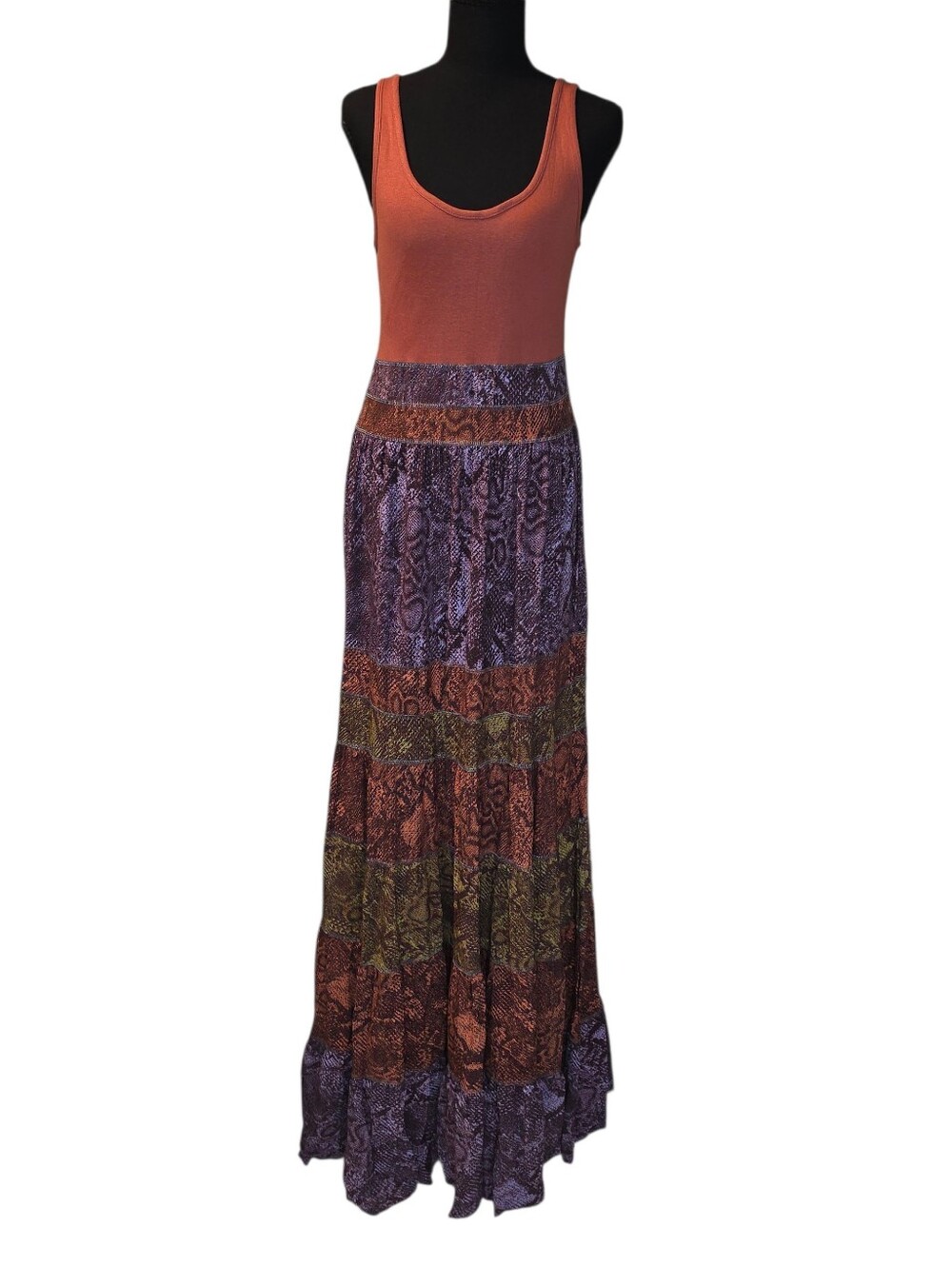 Anthropologie Colima Maxi Tank Dress Boho Snake Print Tiered Small